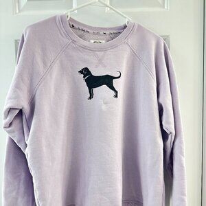 The Black Dog crewneck in size large! Very cozy and cute shade of purple.